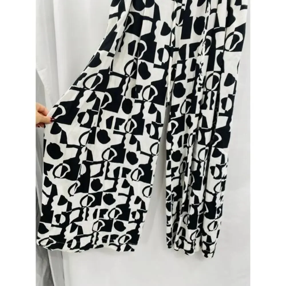 shoulder brand black & white palazzo pants‎